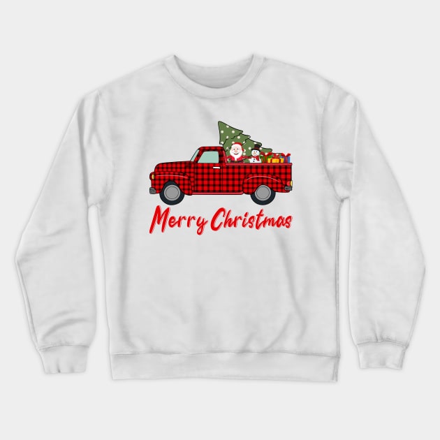 Merry Christmas Funny Buffalo Plaid Truck Crewneck Sweatshirt by DragonTees